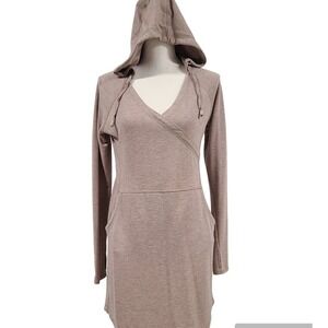 DAKINI Pullover Hooded Dress Sweatshirt Women's Size S/P Oatmeal Beige EUC